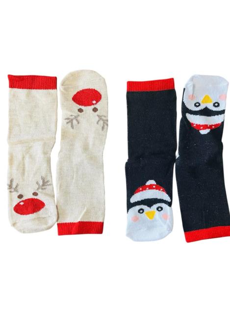 Sosete Craciun Copii 2/set , Imprimeu ren si pinguin,Engros